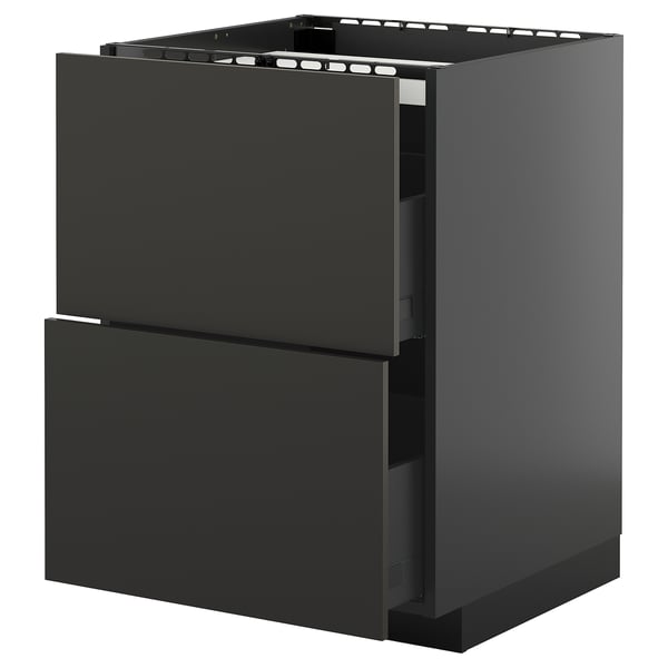 METOD kitchen unit in matt black with two drawers. Modern, sleek design. Square shape, smooth fronts.