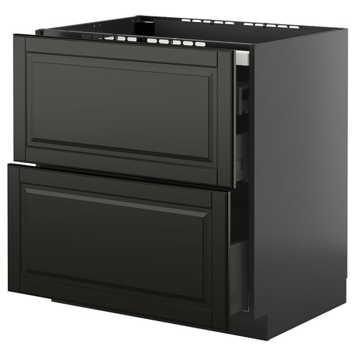 Black METOD kitchen cabinet with beveled bodbyn drawer fronts.