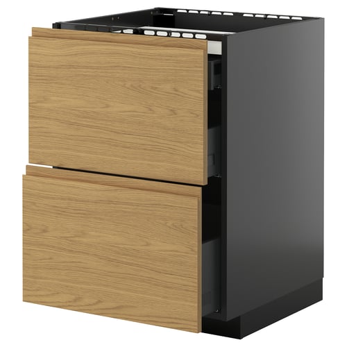 Modern kitchen cabinet: METOD with oak-wood drawers, sleek black frame, rectangle shape, functional design.