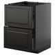 Black METOD kitchen unit with beveled bodbyn fronts, two drawers, dark gray finish, rectangular shape.