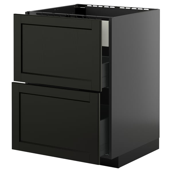 METOD black kitchen cabinet, traditional design with bevelled drawers.