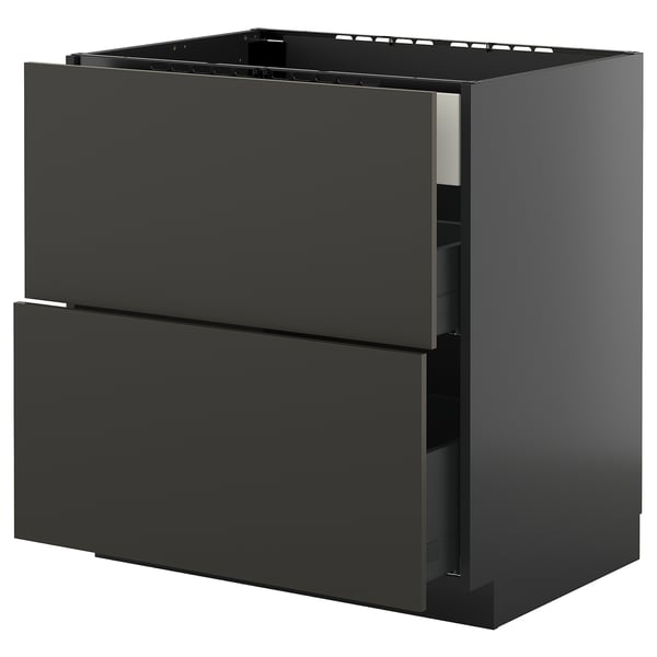METOD black kitchen unit with two drawers. Sleek, modern design, matt finish, 18mm thick.