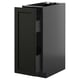 Modern black kitchen cabinet with single pull-out shelf, sleek design.