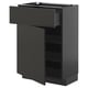 METOD kitchen unit in black with open drawer, adjustable shelves, modern design.