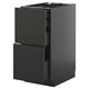 Black ikea METOD kitchen cabinet with two drawer fronts, modern design, glossy finish.