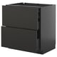 Modern black kitchen cabinet with two drawers, sleek design, sturdy construction.