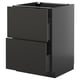 An ikea METOD kitchen cabinet in matte black with two drawers. Its a modern, sleek design with a sturdy frame and smooth-running drawers.