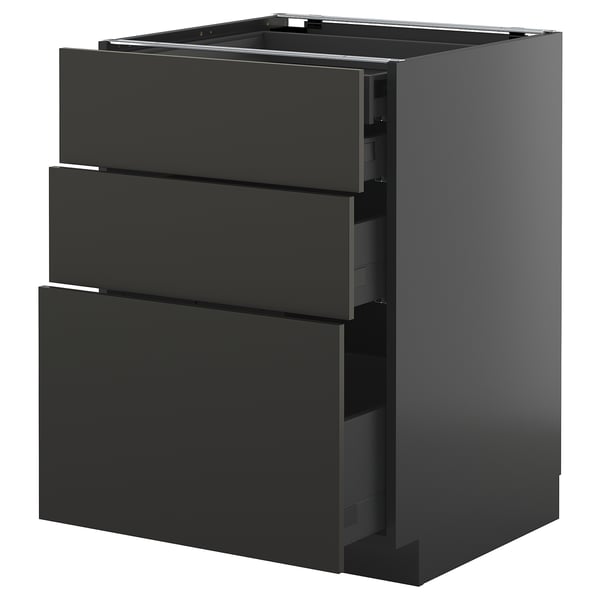 Modern dark gray kitchen drawer unit, with three large sleek drawers.