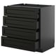 Black kitchen drawer unit, METOD, with four bevelled drawers.