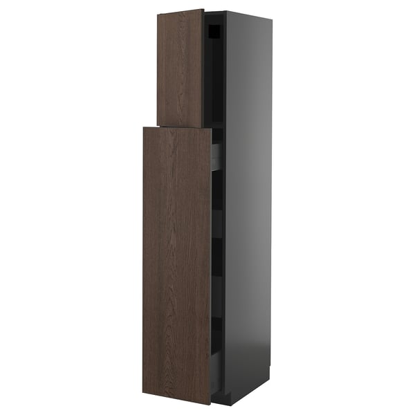 Modern kitchen cabinet with dark brown wood finish and sleek design, part of the METOD system.