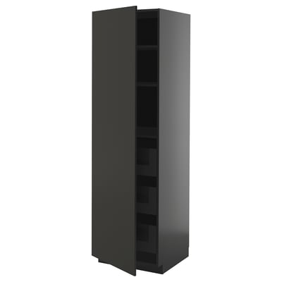 This image shows a black METOD kitchen cabinet with a modern design and a single door.