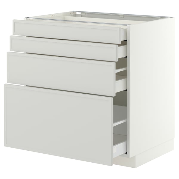 METOD / MAXIMERA Base cab 4 frnts/4 drawers, white/Aspudden light grey, 80x60 cm
