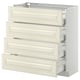 Ikea METOD off-white kitchen cabinet with four beveled drawer fronts.