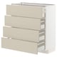 METOD kitchen cabinet in beige with four open drawers, sleek and minimalist design.