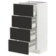 Modern white kitchen cabinet with 4 black drawers, sleek and minimalist design.