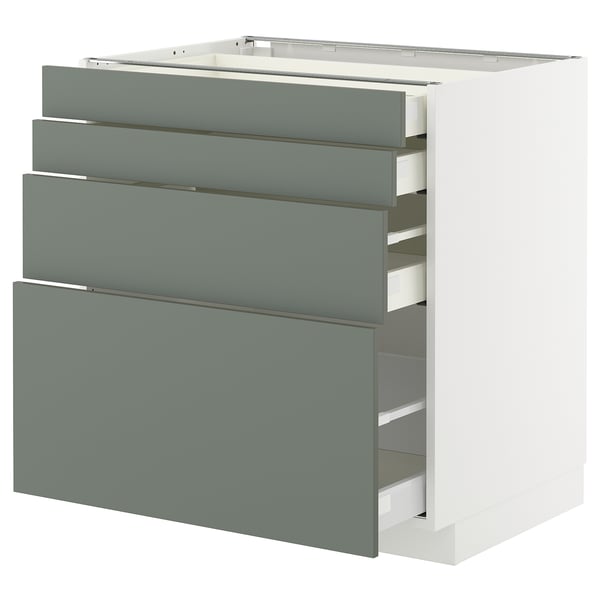 Modern kitchen cabinet, METOD, in grey-green with multiple drawers, sleek design, sturdy build.