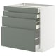 Modern kitchen cabinet, METOD, in grey-green with multiple drawers, sleek design, sturdy build.