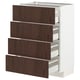 METOD kitchen unit, white base, dark brown wood drawers, sleek design, four drawers.
