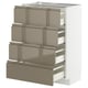 Modern kitchen unit: METOD with voxtorp fronts in dark grey-brown, stainless steel effect, four drawers, sleek design.