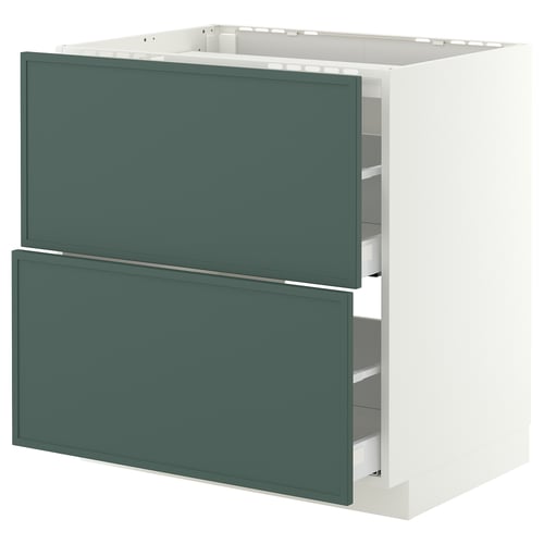 METOD / MAXIMERA Base cab f hob/2 fronts/2 drawers, white/Aspudden dark grey-green, 80x60 cm
