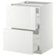 White modern kitchen cabinet, glossy finish, two drawers open, sleek design.