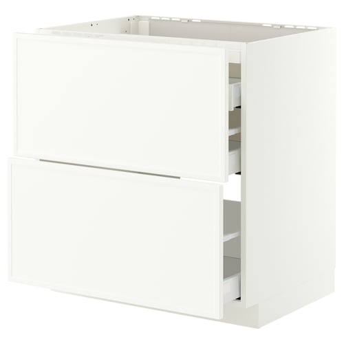 METOD / MAXIMERA Base cab f hob/2 fronts/3 drawers, white/Aspudden matt white, 80x60 cm