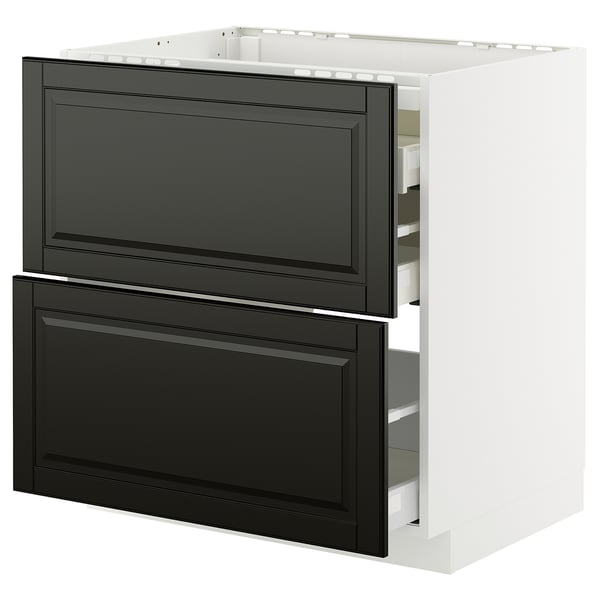 Black and white kitchen unit with two large drawers and sleek design for modern kitchens.