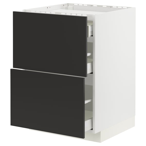 Modern kitchen cabinet, white & black, 2 drawers, sleek design, smooth finish.