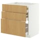 METOD / MAXIMERA Base cab f hob/3 fronts/3 drawers, white/Sinarp oak veneer, 80x60 cm