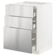 Modern kitchen cabinet in white with stainless steel drawers.
