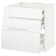 White modern kitchen unit with three drawers and sleek design.