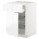 White METOD kitchen cabinet with pullout wire racks, sleek design.