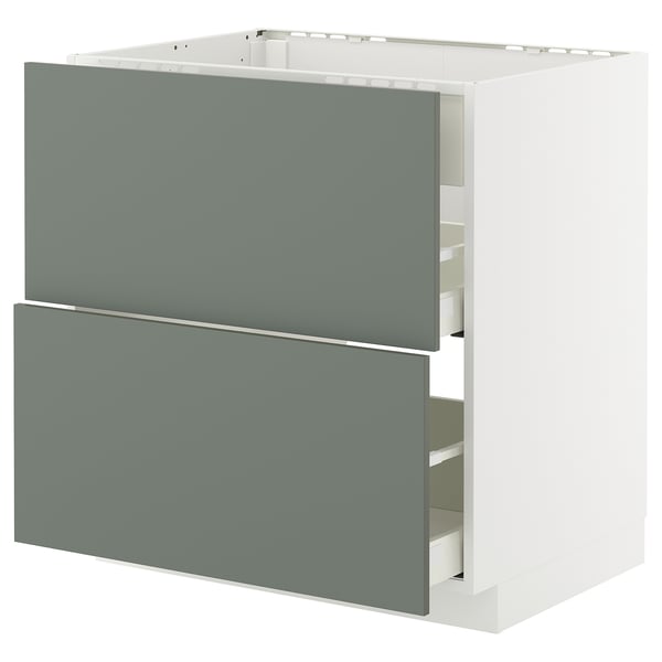 METOD kitchen unit with two grey-green drawers, sleek and modern design.