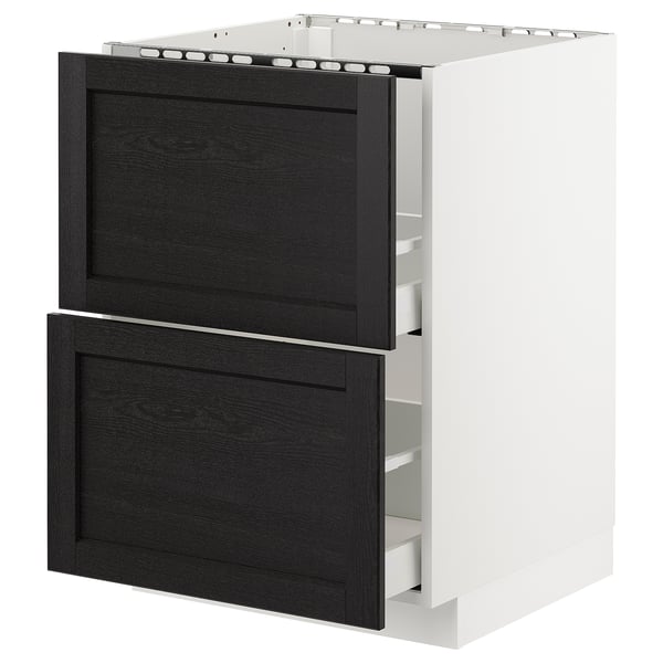METOD kitchen cabinet, white & dark wood, drawers.