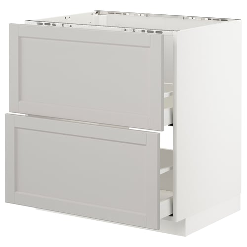 METOD white kitchen cabinet, light grey with bevelled edges, two drawers, rectangular shape, classic design.