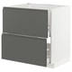Modern kitchen cabinet, METOD, dark grey, sleek handles, two drawers, sturdy, white frame.