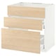 METOD kitchen unit, light ash, 3 drawers, white base, soft-closing, robust.