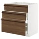 METOD kitchen unit: white base, 3 dark brown wood drawers, modern style.