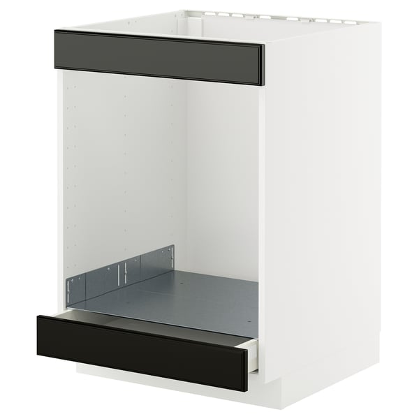 A METOD kitchen cabinet in white with black accents, featuring a full-extension drawer.