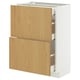 Ikea METOD white cabinet, light wood drawers, smooth surfaces, vertical storage.