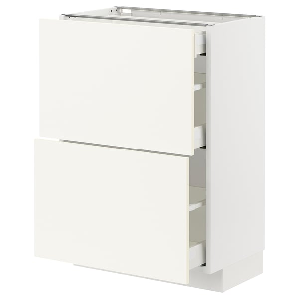 This image shows a white METOD cabinet with two drawers and one door, featuring sleek and modern design.
