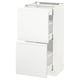 METOD white cabinet. Modern, minimalist design with matte white finish, two drawers, sleek handles.