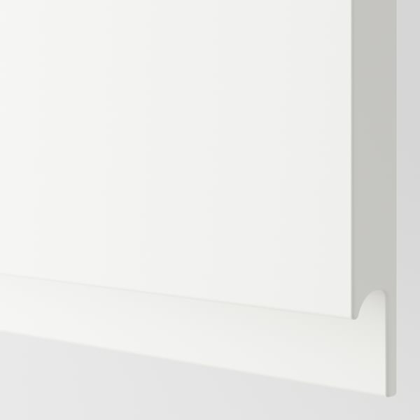 Close-up of smooth, white METOD kitchen cabinet with sleek edges, showcasing modern design and quality craftsmanship.