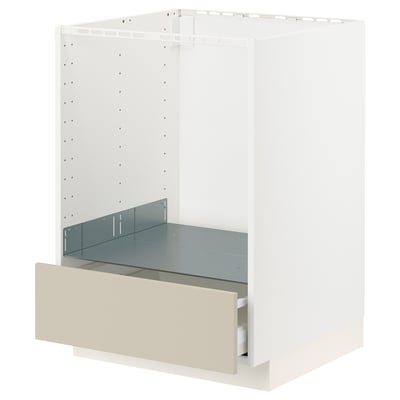 Beige ikea METOD kitchen drawers, white frame