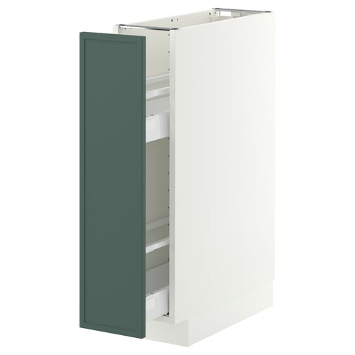 METOD / MAXIMERA Base cabinet/pull-out int fittings, white/Aspudden dark grey-green, 20x60 cm