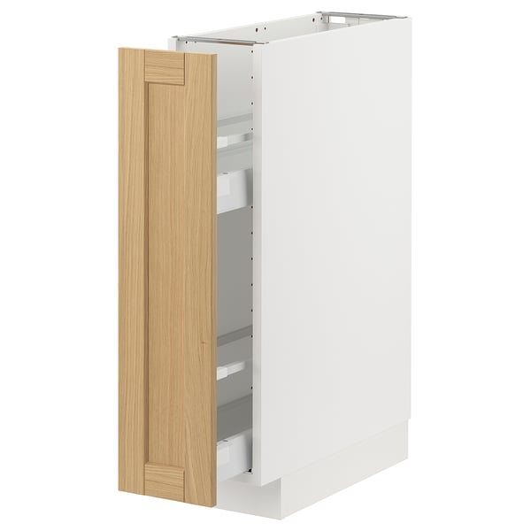 A white METOD kitchen cabinet with a light wooden door, featuring clean lines and a modern design.