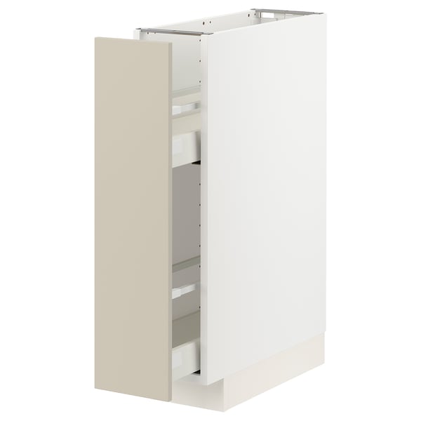 New beige METOD kitchen cabinet, sleek design, white finish, rectangular shape with pull-out drawer.
