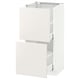 This image shows a white METOD kitchen cabinet with one drawer and one cupboard, both open.