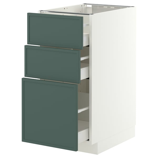METOD / MAXIMERA Base cabinet with 3 drawers, white/Aspudden dark grey-green, 40x60 cm