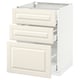 White kitchen unit: METOD with beveled drawers & doors, 3 drawer design, soft-close drawers.